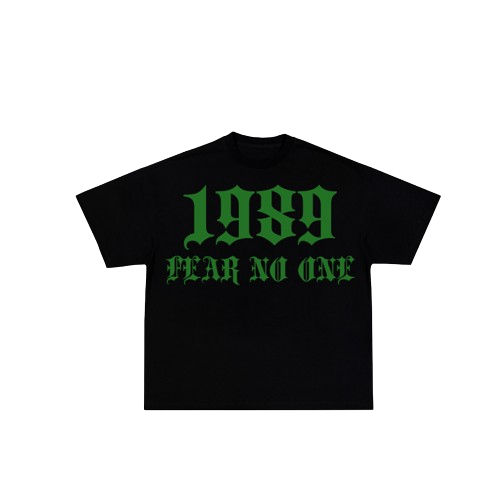 1989 black T-shirt military green letters